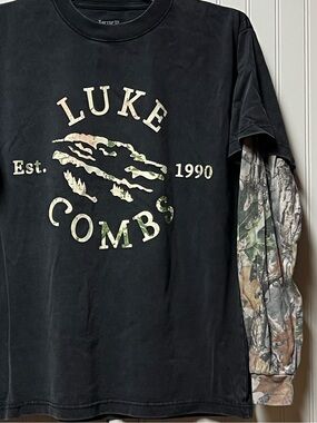 Luke Combs Concert Tour 2fer L/S Shirt M Camo New NWOT